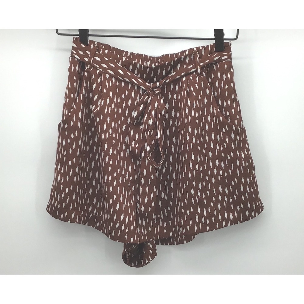 Blue Rain Francesca's Brown White Ikat Print Tie Waist High‎ Rise Shorts Medium